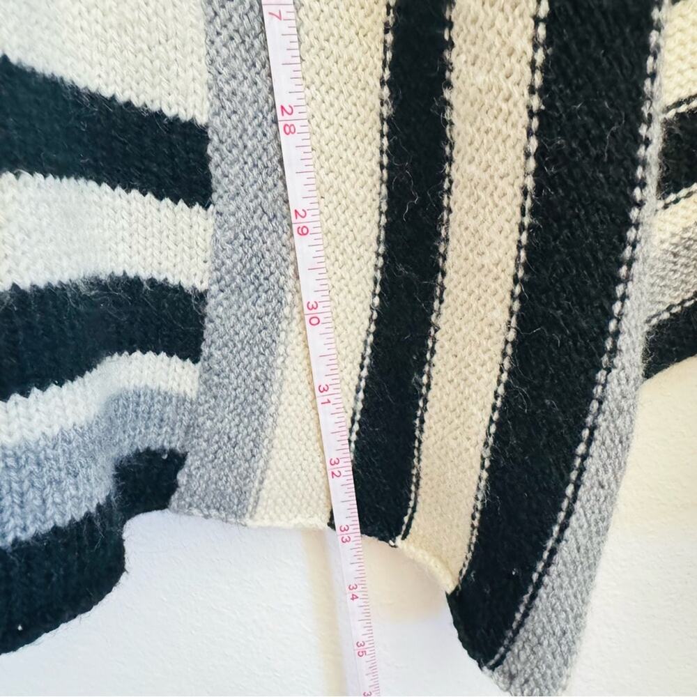 VINTAGE ANTHROPOLOGIE Cream Black Grey Print Stripe Knit Open Cardigan Sweater M - Picture 12 of 12